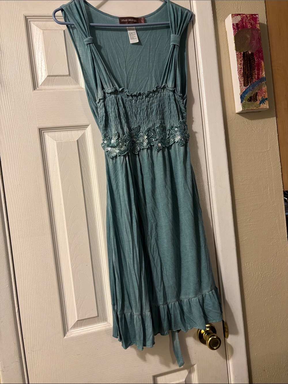 Sleeveless Teal Maxi Dress with Embroidered Waist